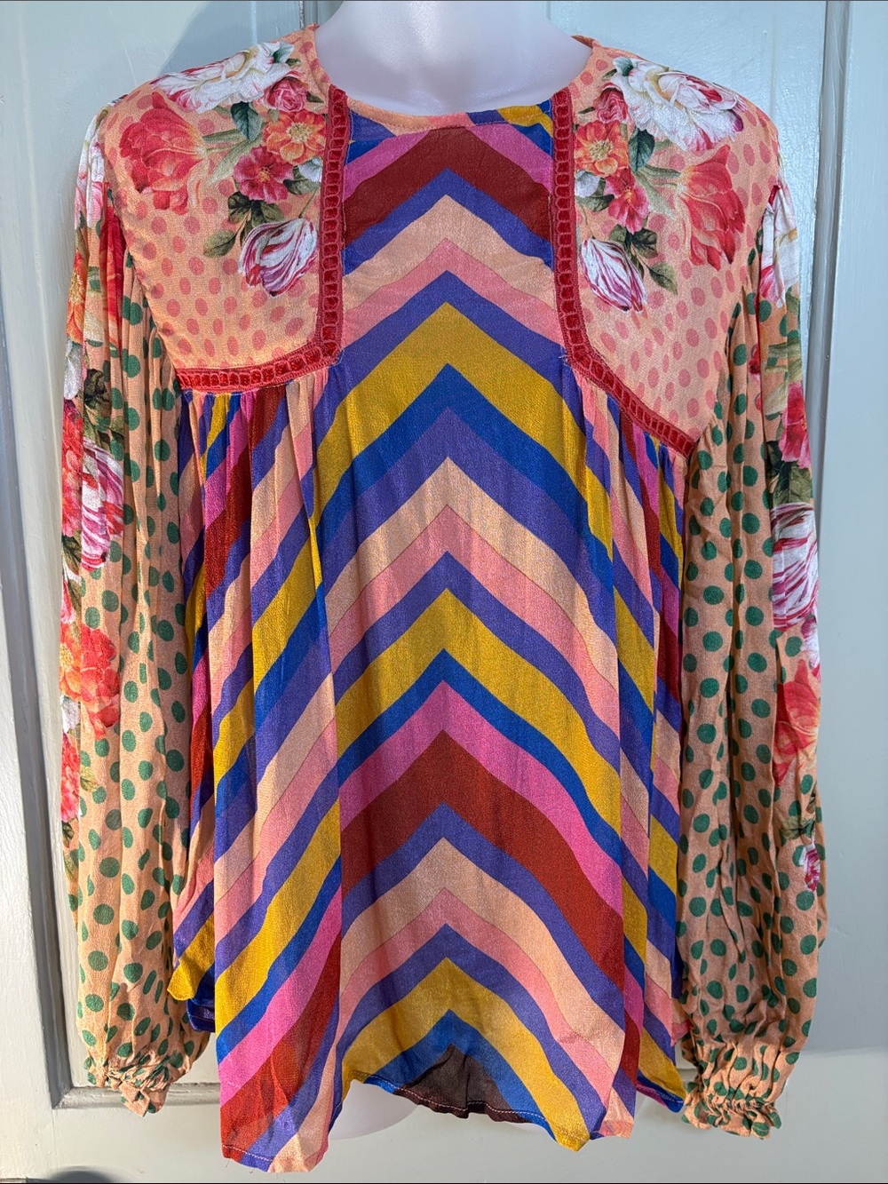 Blank London - Anthropologie Peasant Blouse-Colorful Chevron & Floral Mix Blouse